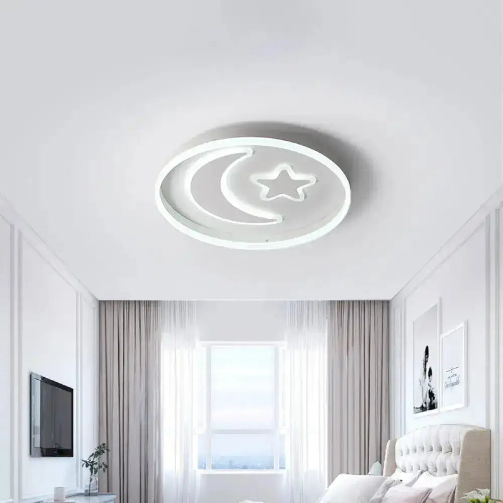 Kid’s Led Ceiling Light With Moon-Star Pattern - Acrylic Flush Mount Lighting For Bedrooms