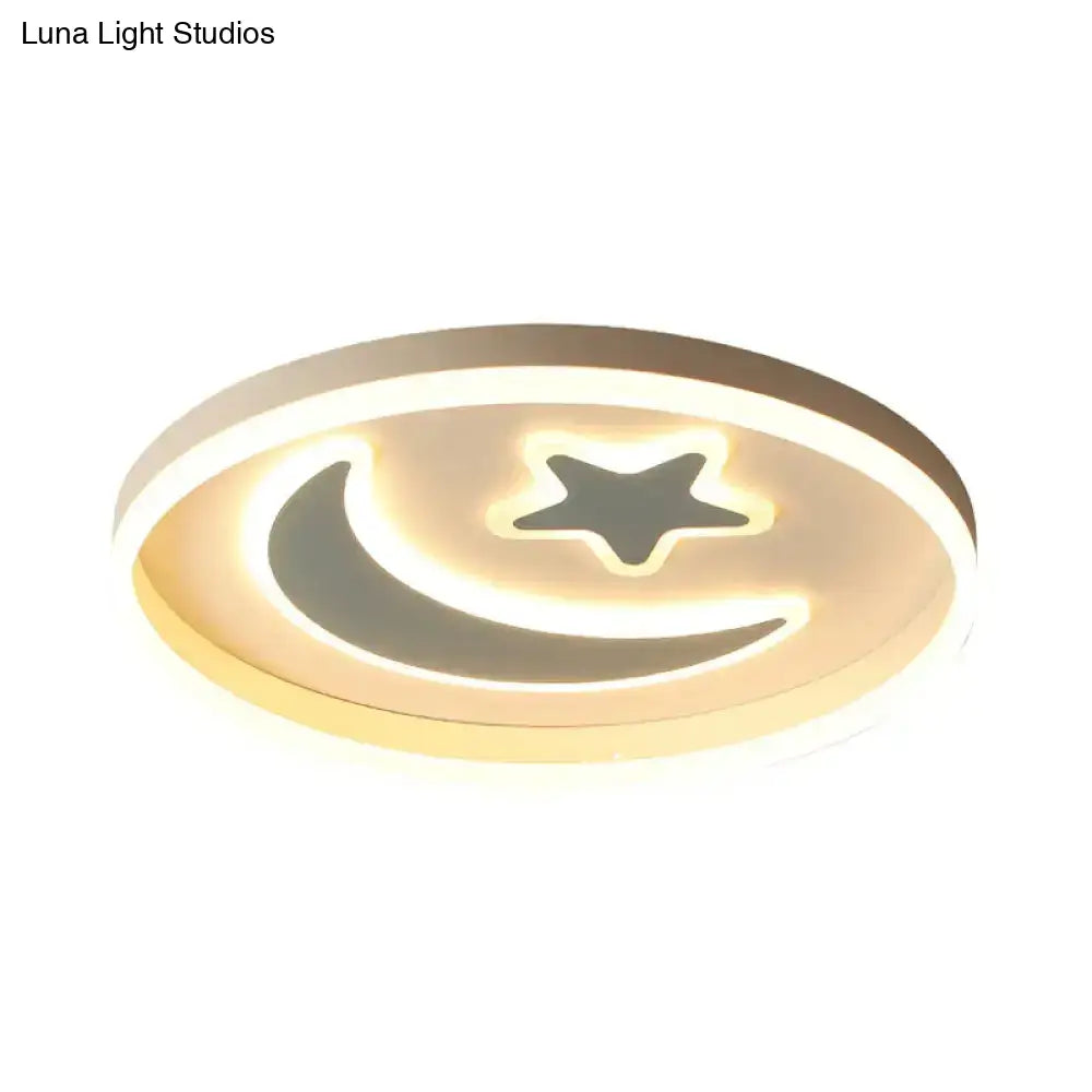 Kid’s Led Ceiling Light With Moon-Star Pattern - Acrylic Flush Mount Lighting For Bedrooms