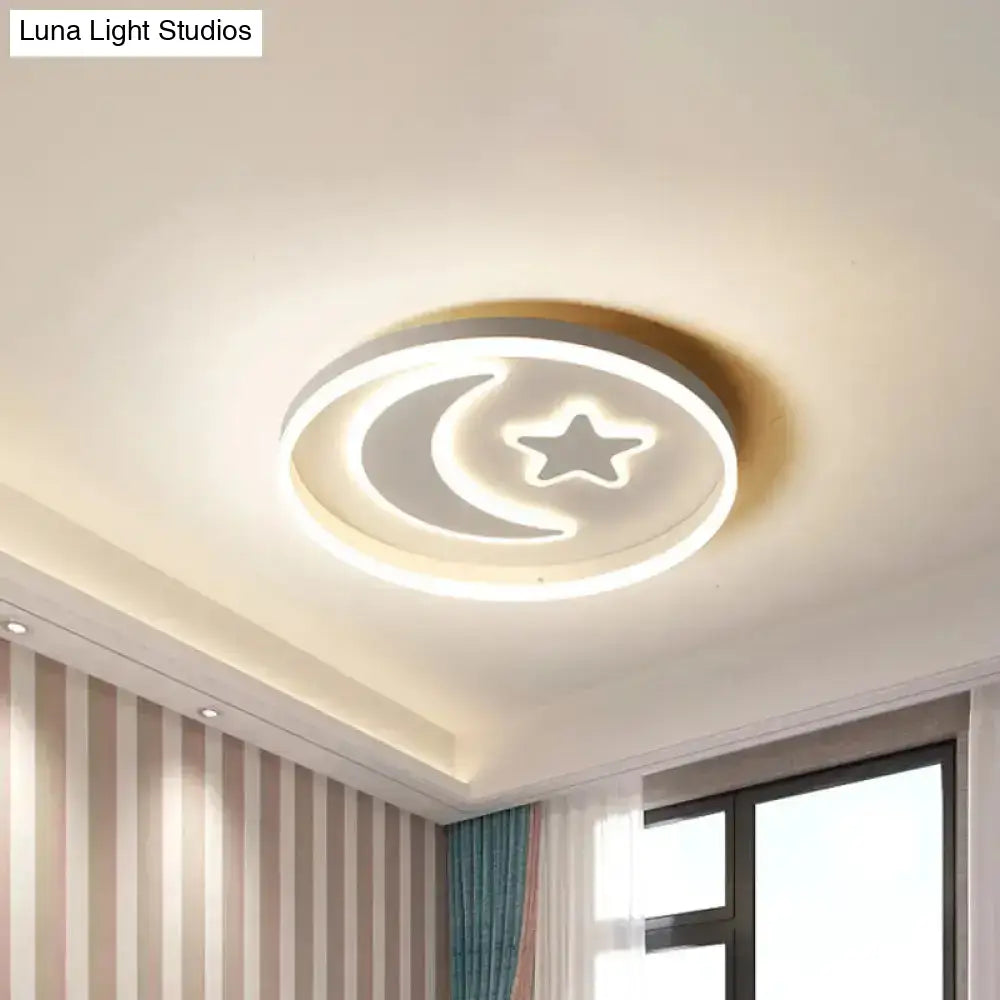 Kid’s Led Ceiling Light With Moon-Star Pattern - Acrylic Flush Mount Lighting For Bedrooms