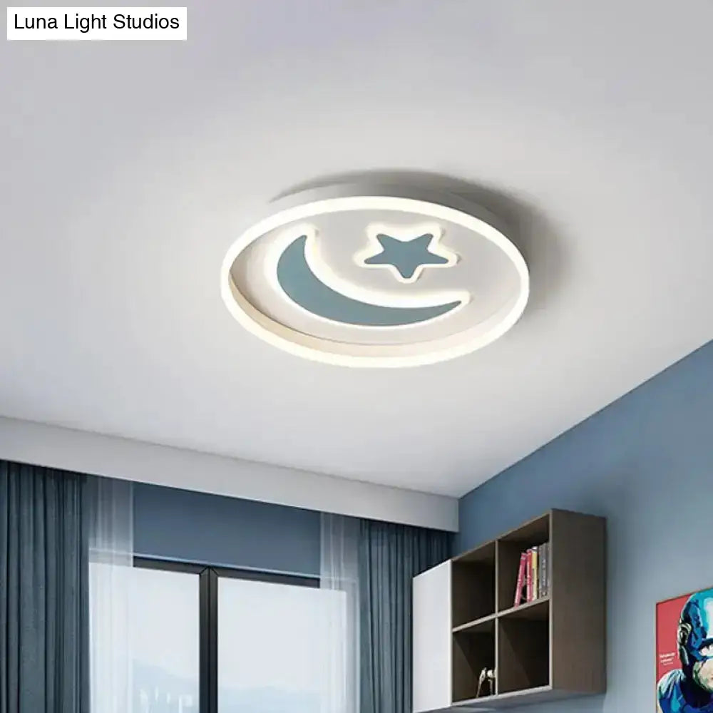 Kid’s Led Ceiling Light With Moon-Star Pattern - Acrylic Flush Mount Lighting For Bedrooms