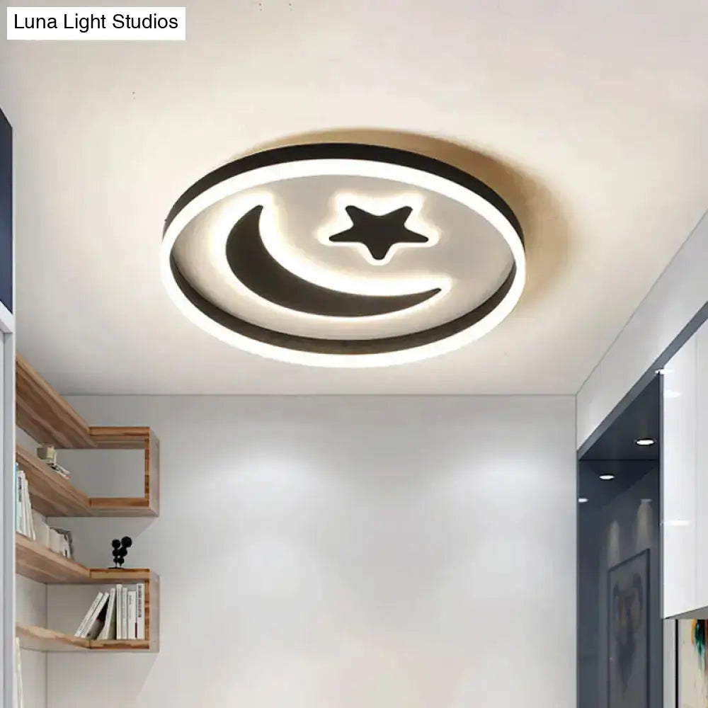 Kid’s Led Ceiling Light With Moon-Star Pattern - Acrylic Flush Mount Lighting For Bedrooms