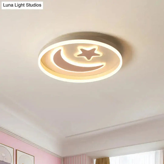 Kid’s Led Ceiling Light With Moon-Star Pattern - Acrylic Flush Mount Lighting For Bedrooms