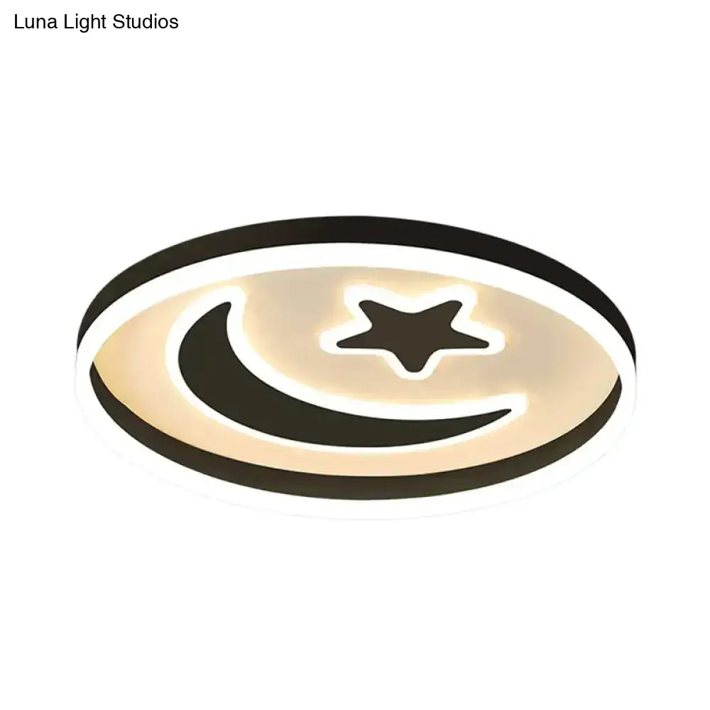 Kid’s Led Ceiling Light With Moon-Star Pattern - Acrylic Flush Mount Lighting For Bedrooms