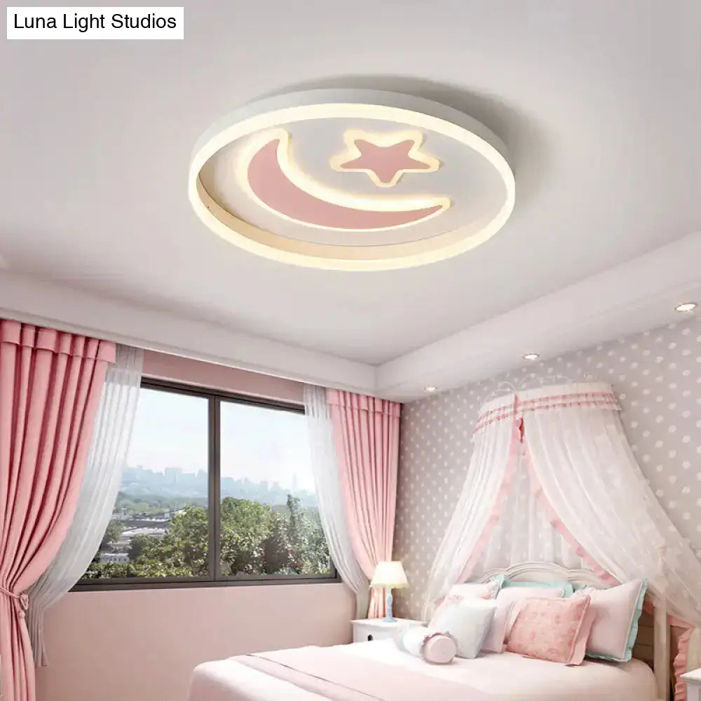 Kid’s Led Ceiling Light With Moon-Star Pattern - Acrylic Flush Mount Lighting For Bedrooms