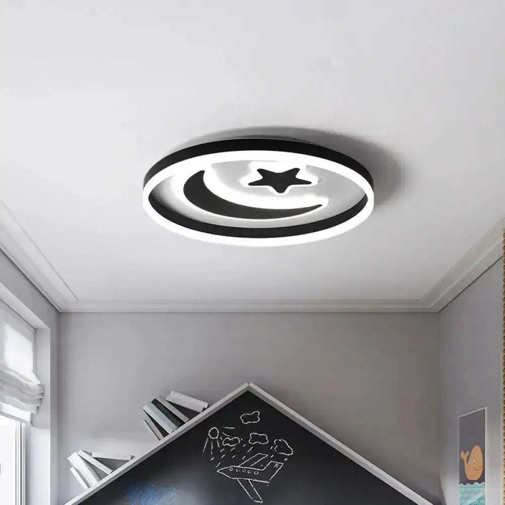 Kid’s Led Ceiling Light With Moon-Star Pattern - Acrylic Flush Mount Lighting For Bedrooms