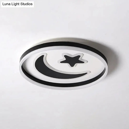 Kid’s Led Ceiling Light With Moon-Star Pattern - Acrylic Flush Mount Lighting For Bedrooms