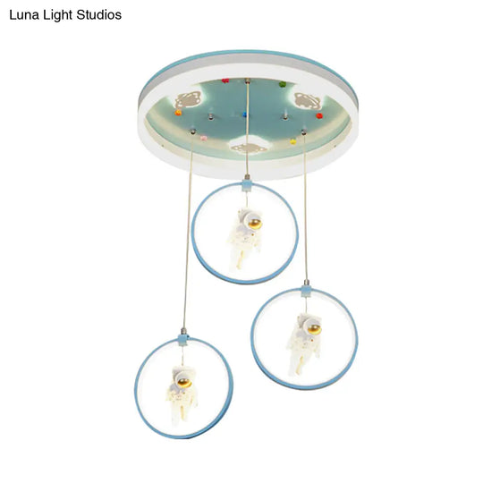 Kids Led Ceiling Light With Princess/Astronaut Theme - Pink/Blue Flush Mount Circle Lamp