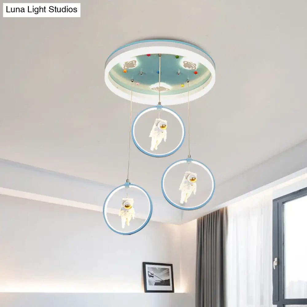 Kids Led Ceiling Light With Princess/Astronaut Theme - Pink/Blue Flush Mount Circle Lamp