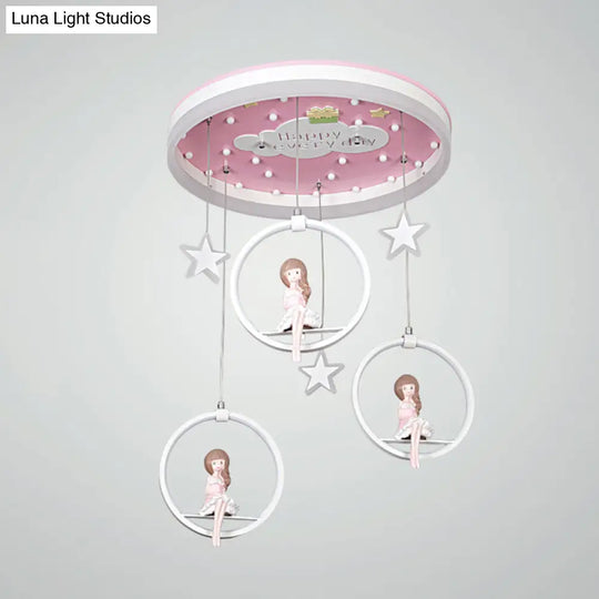 Kids Led Ceiling Light With Princess/Astronaut Theme - Pink/Blue Flush Mount Circle Lamp