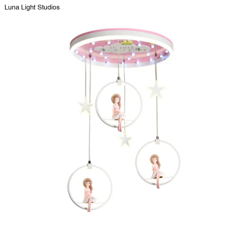 Kids Led Ceiling Light With Princess/Astronaut Theme - Pink/Blue Flush Mount Circle Lamp