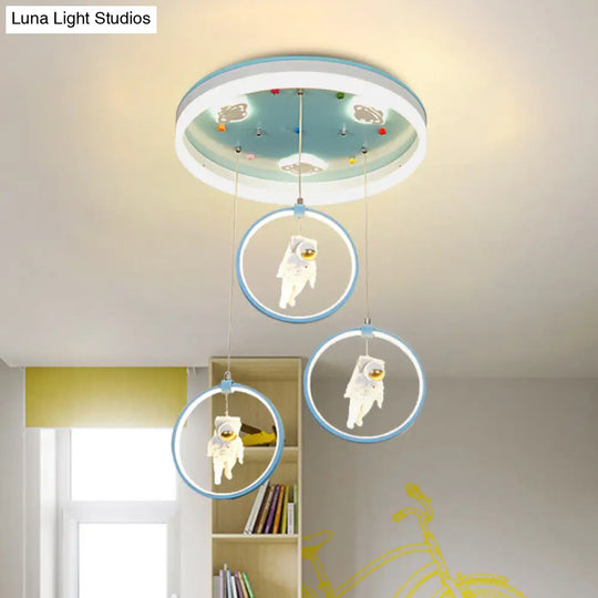 Kids Led Ceiling Light With Princess/Astronaut Theme - Pink/Blue Flush Mount Circle Lamp Blue