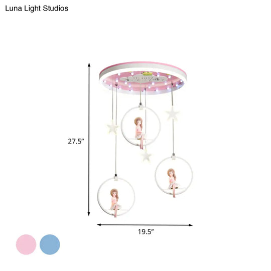 Kids Led Ceiling Light With Princess/Astronaut Theme - Pink/Blue Flush Mount Circle Lamp