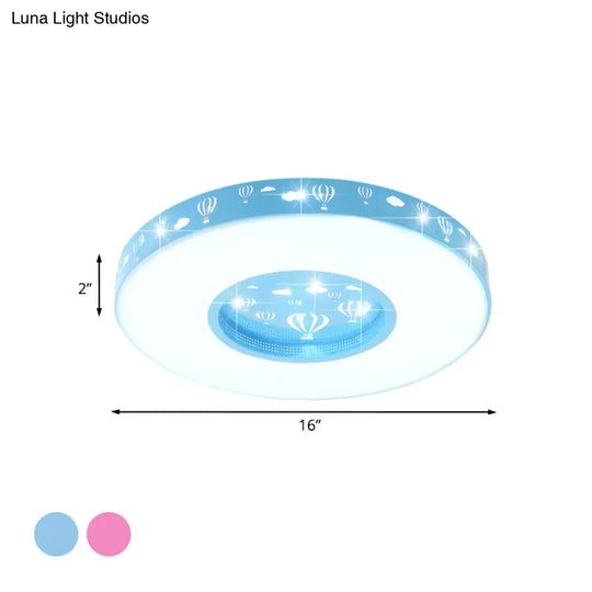 Kids Led Circular Flushmount Light With Hot Air Balloon Design - Pink/Blue Finish