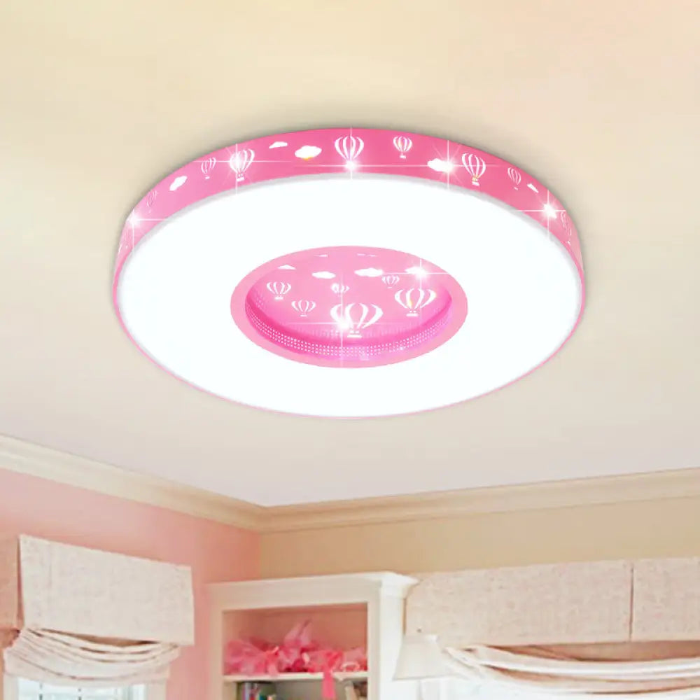 Kids Led Circular Flushmount Light With Hot Air Balloon Design - Pink/Blue Finish Pink