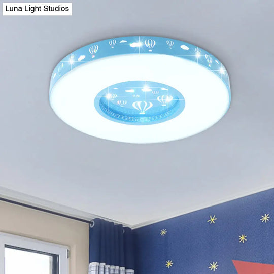 Kids Led Circular Flushmount Light With Hot Air Balloon Design - Pink/Blue Finish