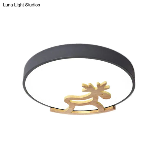 Kid’s Led Deer Flush Mount Ceiling Light In Gray/White With Acrylic And Wood Accents