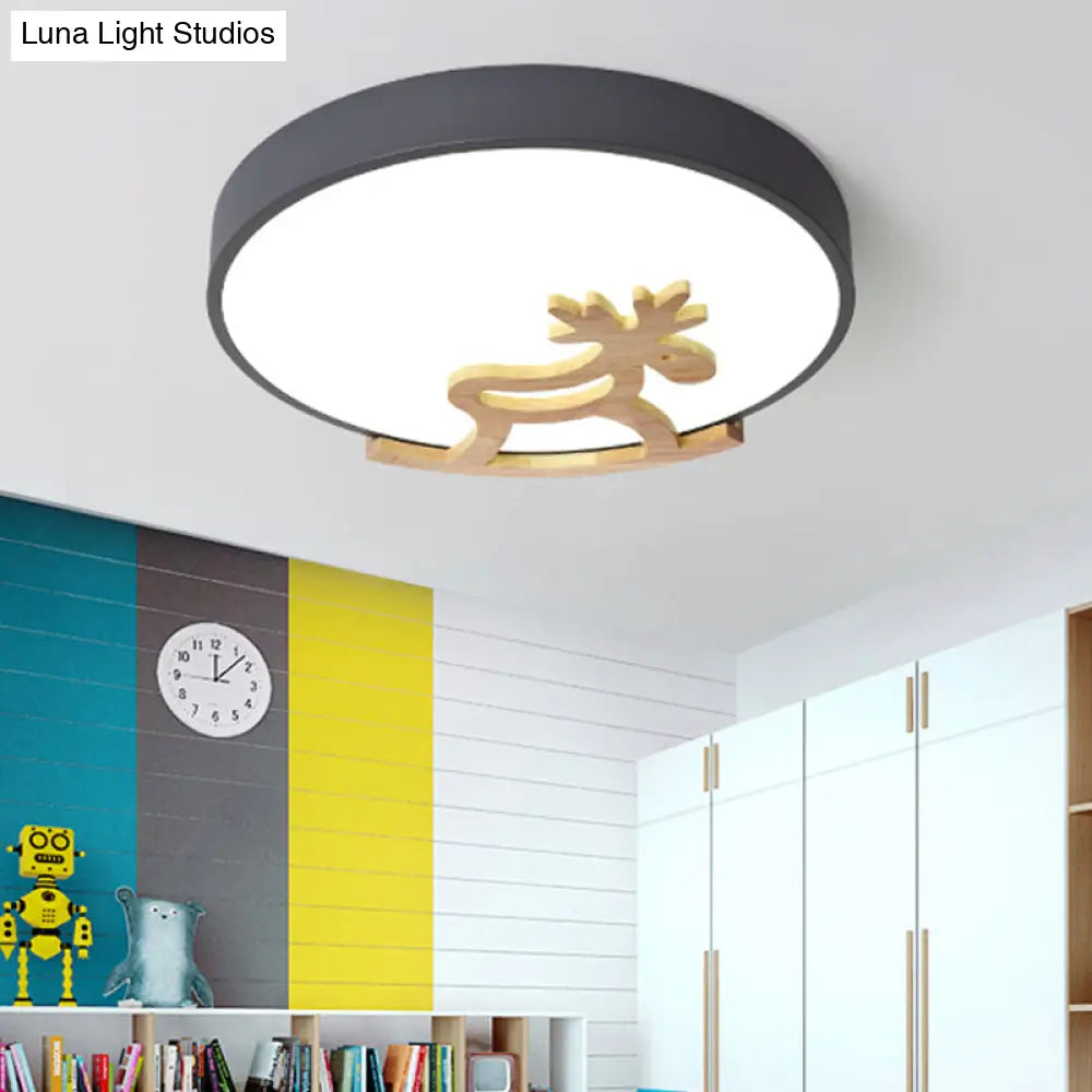 Kid’s Led Deer Flush Mount Ceiling Light In Gray/White With Acrylic And Wood Accents