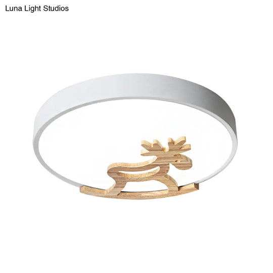 Kid’s Led Deer Flush Mount Ceiling Light In Gray/White With Acrylic And Wood Accents