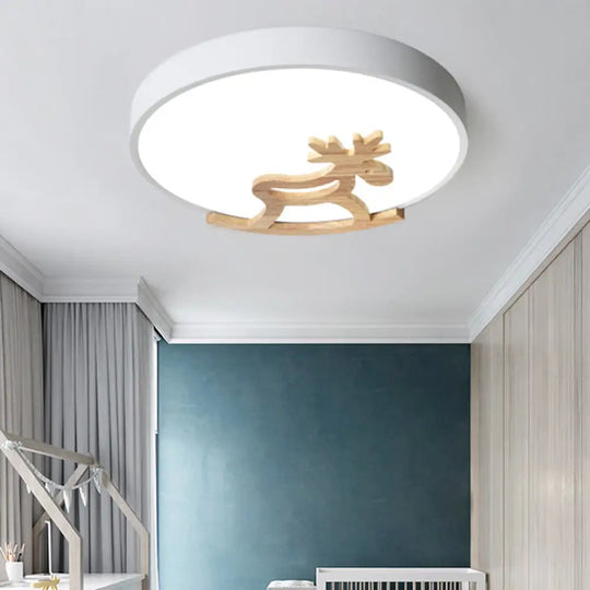 Kid’s Led Deer Flush Mount Ceiling Light In Gray/White With Acrylic And Wood Accents White