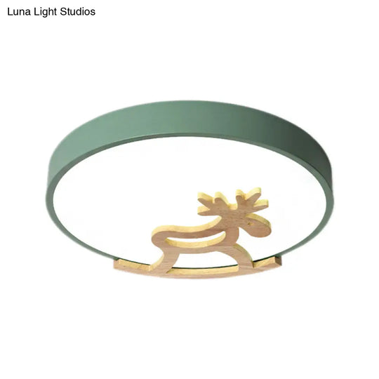 Kids Led Deer Flush Mount Ceiling Light In Gray/White With Acrylic And Wood Accents