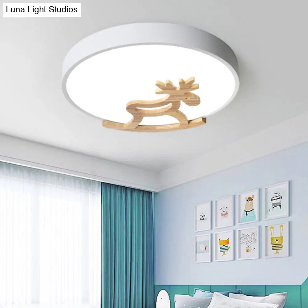 Kid’s Led Deer Flush Mount Ceiling Light In Gray/White With Acrylic And Wood Accents