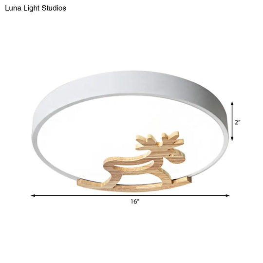 Kid’s Led Deer Flush Mount Ceiling Light In Gray/White With Acrylic And Wood Accents