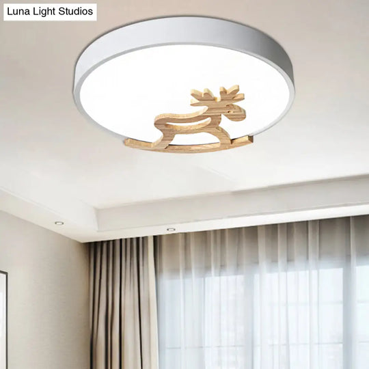 Kid’s Led Deer Flush Mount Ceiling Light In Gray/White With Acrylic And Wood Accents