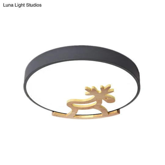 Kids Led Deer Flush Mount Ceiling Light In Gray/White With Acrylic And Wood Accents