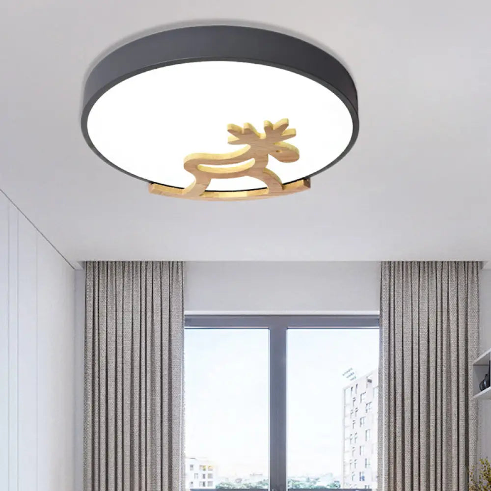 Kid’s Led Deer Flush Mount Ceiling Light In Gray/White With Acrylic And Wood Accents Grey