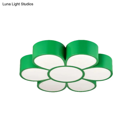 Kids Led Flower Ceiling Light Fixture: Acrylic Flush Mount Lighting In Red/Yellow/Green