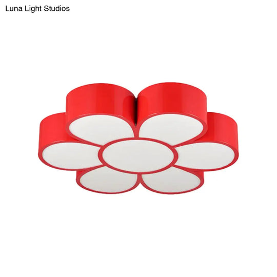 Kids Led Flower Ceiling Light Fixture: Acrylic Flush Mount Lighting In Red/Yellow/Green