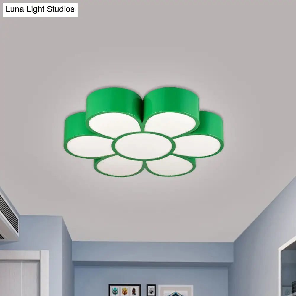 Kids Led Flower Ceiling Light Fixture: Acrylic Flush Mount Lighting In Red/Yellow/Green