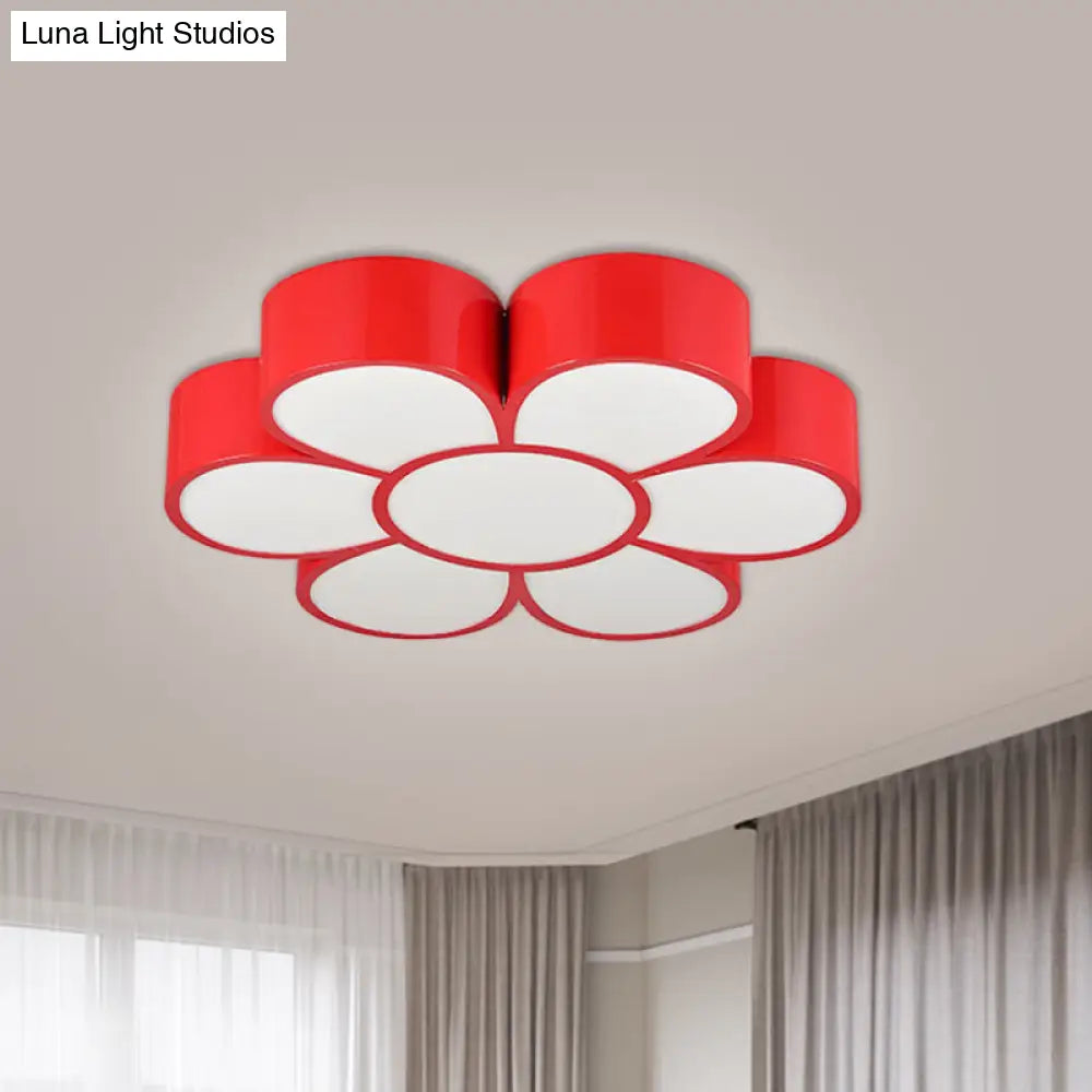 Kids Led Flower Ceiling Light Fixture: Acrylic Flush Mount Lighting In Red/Yellow/Green