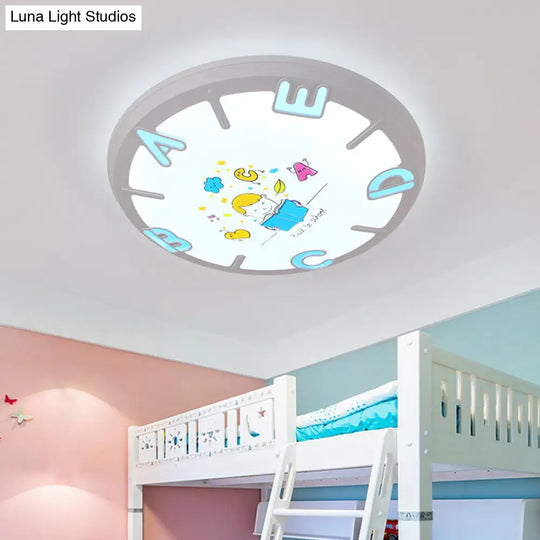 Kids Led Flush Ceiling Light With Letter Pattern In Blue/Pink - Round Shade Plastic Pendant Ideal