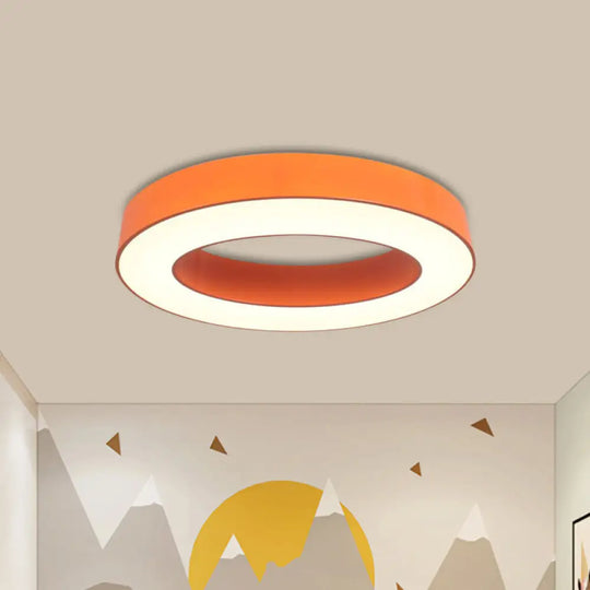 Kids Led Flush Light Fixture - Warm/White/Natural Orange Ring Design / White