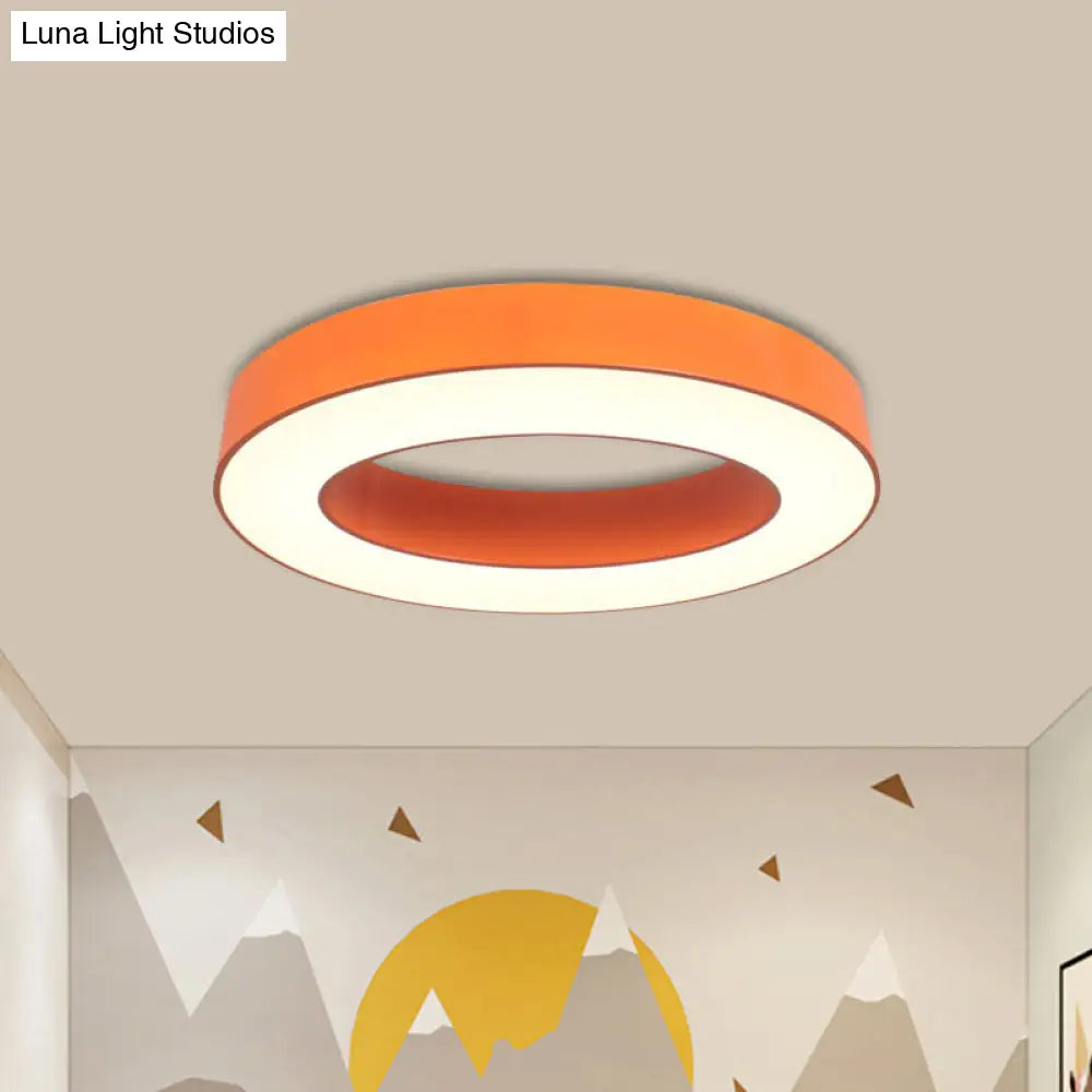 Kids Led Flush Light Fixture - Warm/White/Natural Orange Ring Design / White