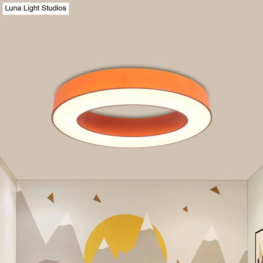 Kids Led Flush Light Fixture - Warm/White/Natural Orange Ring Design / White