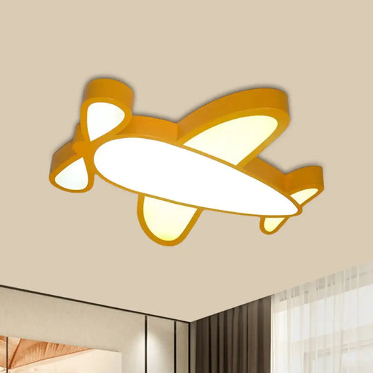 Kids Led Flush Light Fixture With Battle-Plane Design - Acrylic Shade In Red/Yellow/Blue Warm/White