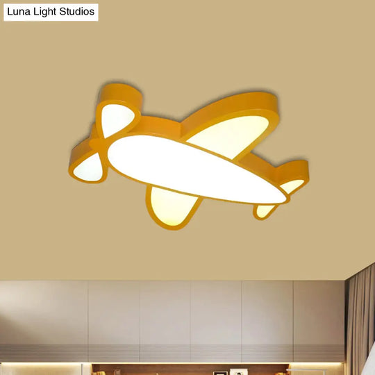Kids Led Flush Light Fixture With Battle-Plane Design - Acrylic Shade In Red/Yellow/Blue Warm/White