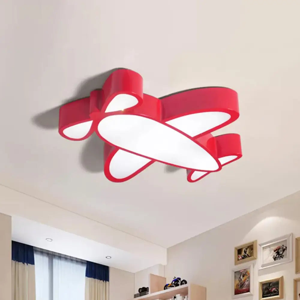 Kids Led Flush Light Fixture With Battle-Plane Design - Acrylic Shade In Red/Yellow/Blue Warm/White