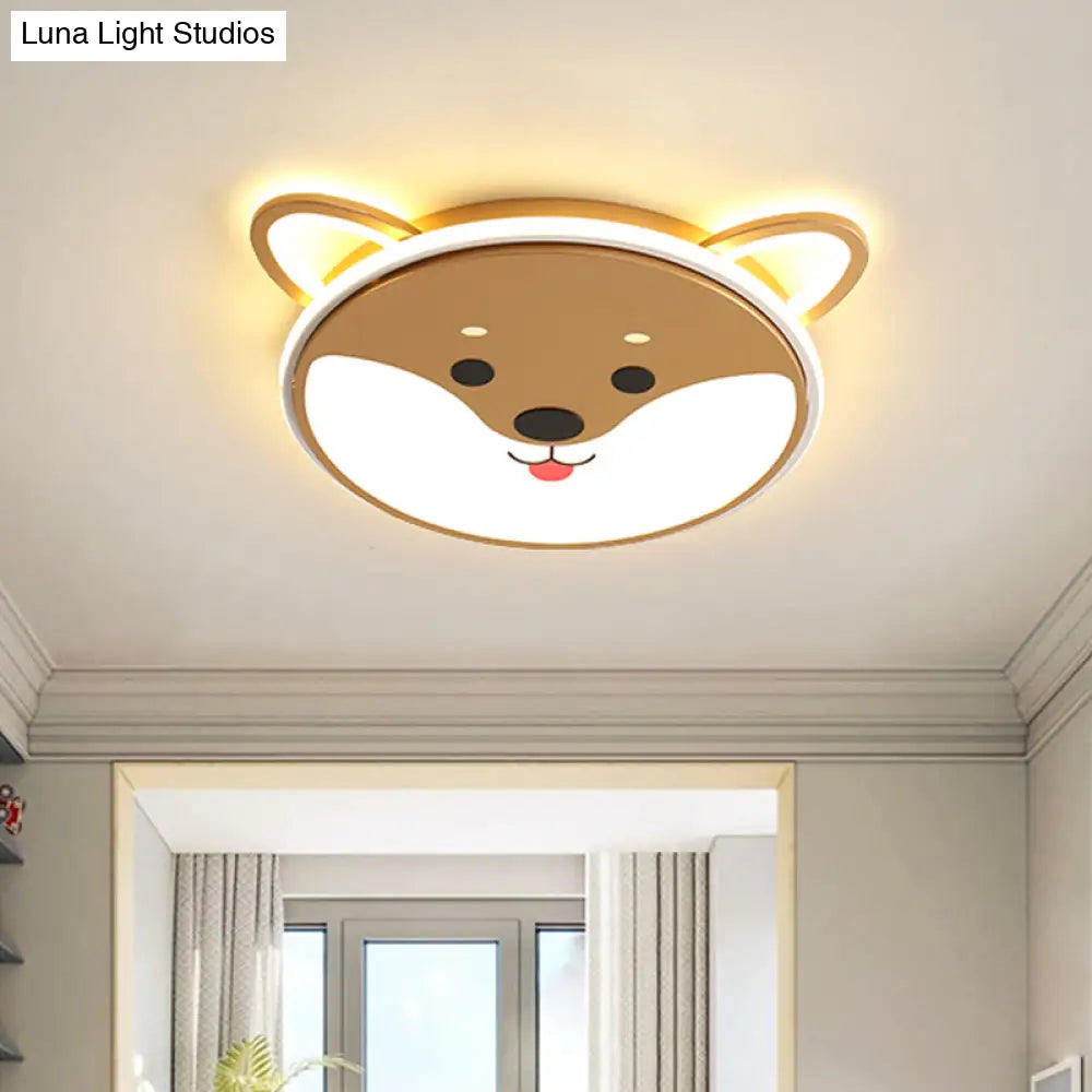 Kids’ Led Flush Mount Cartoon Doggy Ceiling Light With Yellow Acrylic Shade In Warm/White