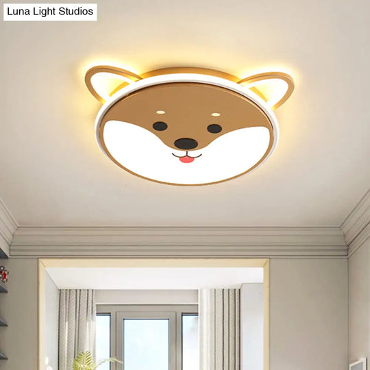 Kids Led Flush Mount Cartoon Doggy Ceiling Light With Yellow Acrylic Shade In Warm/White