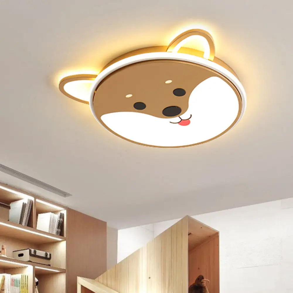 Kids’ Led Flush Mount Cartoon Doggy Ceiling Light With Yellow Acrylic Shade In Warm/White / White