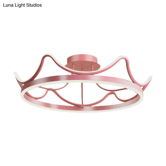 Kids Led Flush Mount Ceiling Lamp With Pink/Gold Metal Crown - Close To Lighting