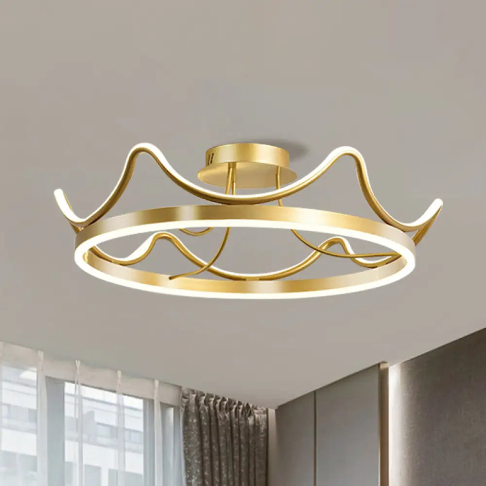 Kids Led Flush Mount Ceiling Lamp With Pink/Gold Metal Crown - Close To Lighting Gold