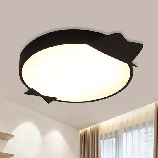 Kids Led Flush Mount Ceiling Light - Black Round Acrylic Fixture In Warm/White / White