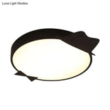 Kids Led Flush Mount Ceiling Light - Black Round Acrylic Fixture In Warm/White