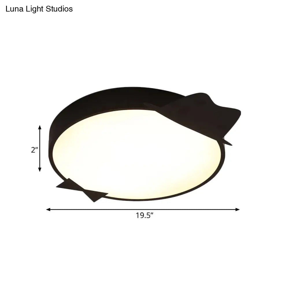 Kids Led Flush Mount Ceiling Light - Black Round Acrylic Fixture In Warm/White