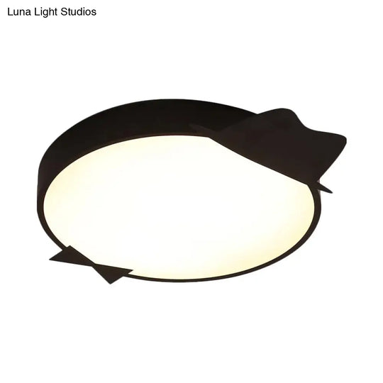 Kids Led Flush Mount Ceiling Light - Black Round Acrylic Fixture In Warm/White