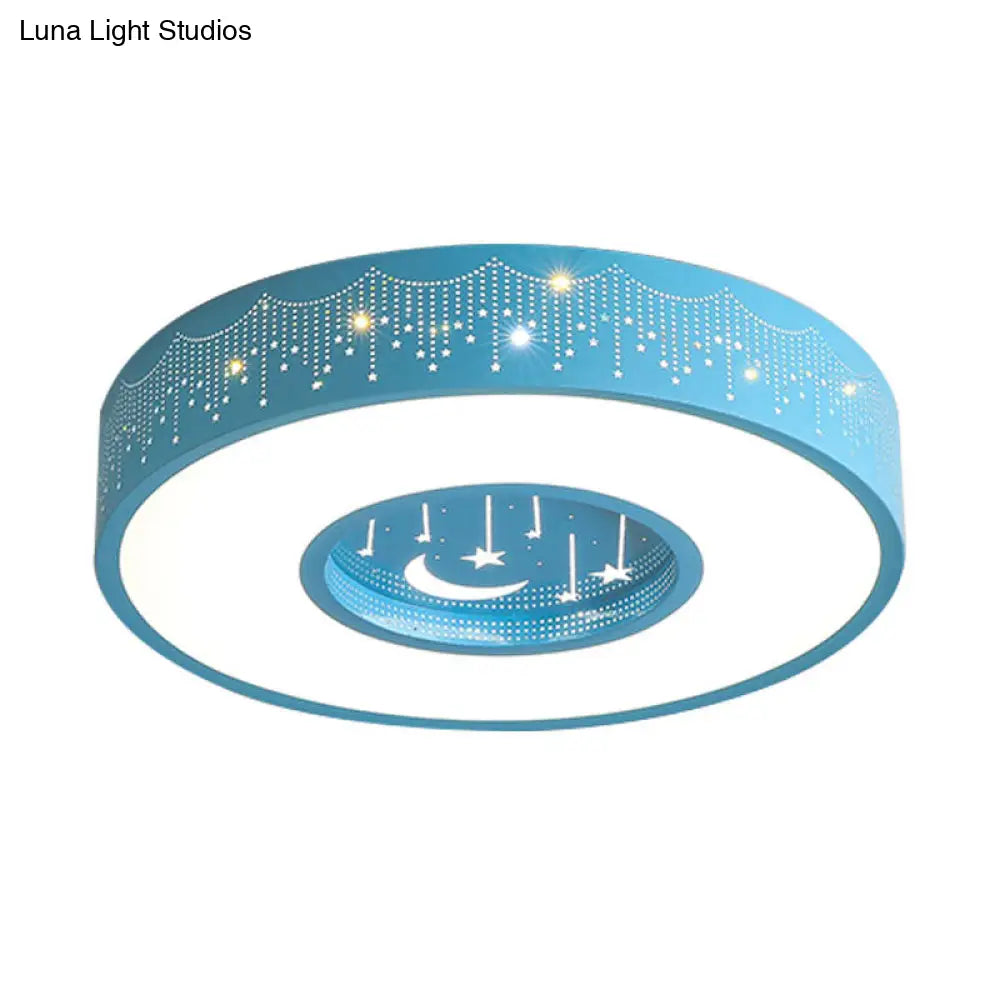 Kids Led Flush Mount Ceiling Light With Moon And Star Pattern In Pink/Blue 16’/19.5’ Width